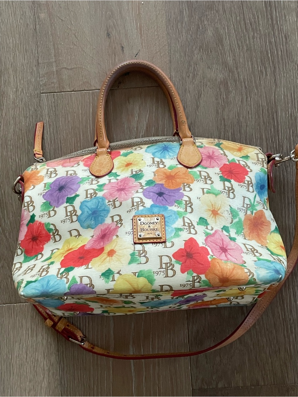 Dooney & Bourke Janine Signature Multi Floral Pansies Satchel ("Speedy")